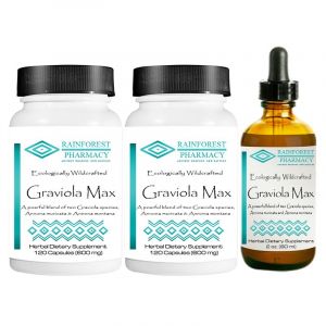 Two Graviola Max 120 Vegetarian Capsules/One Graviola Max 2 oz Liquid Extract